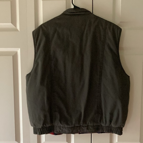 Eagles Ridge Outfitters mens 1X canvas gray vest, red black flannel lining - Picture 2 of 10